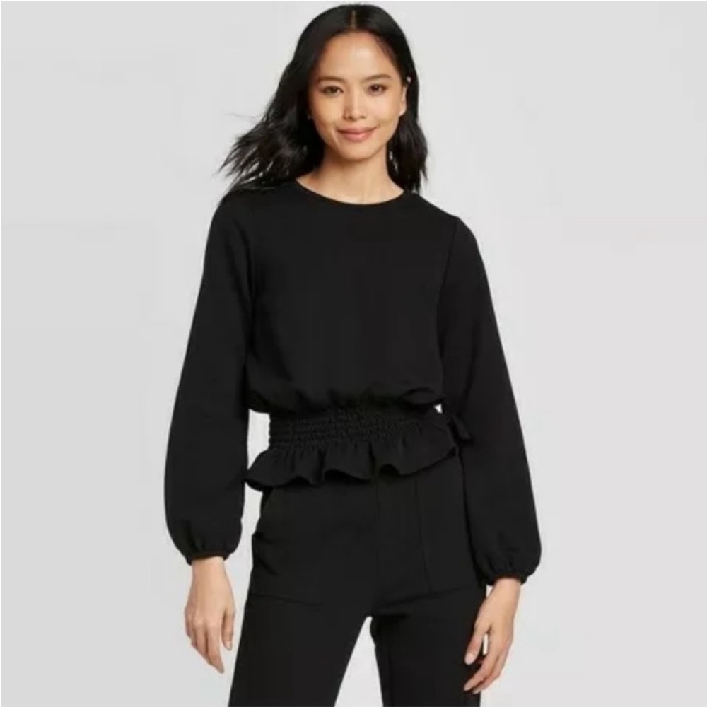 NWT Who What Wear Black Peplum Sweatshirt